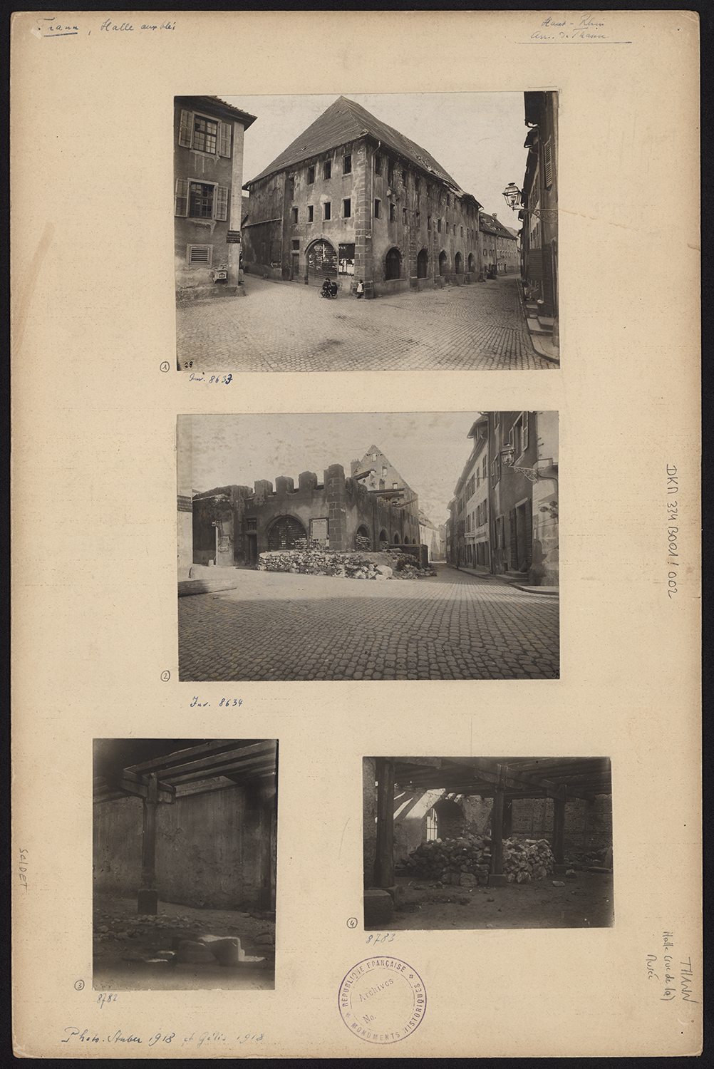 Dommages de guerre, vues d’ensemble et d’intérieur avant et après destruction.