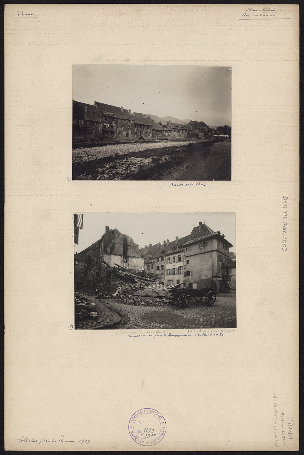 Dommages de guerre, vues d’ensemble des rives de la Thur et de l’auberge.