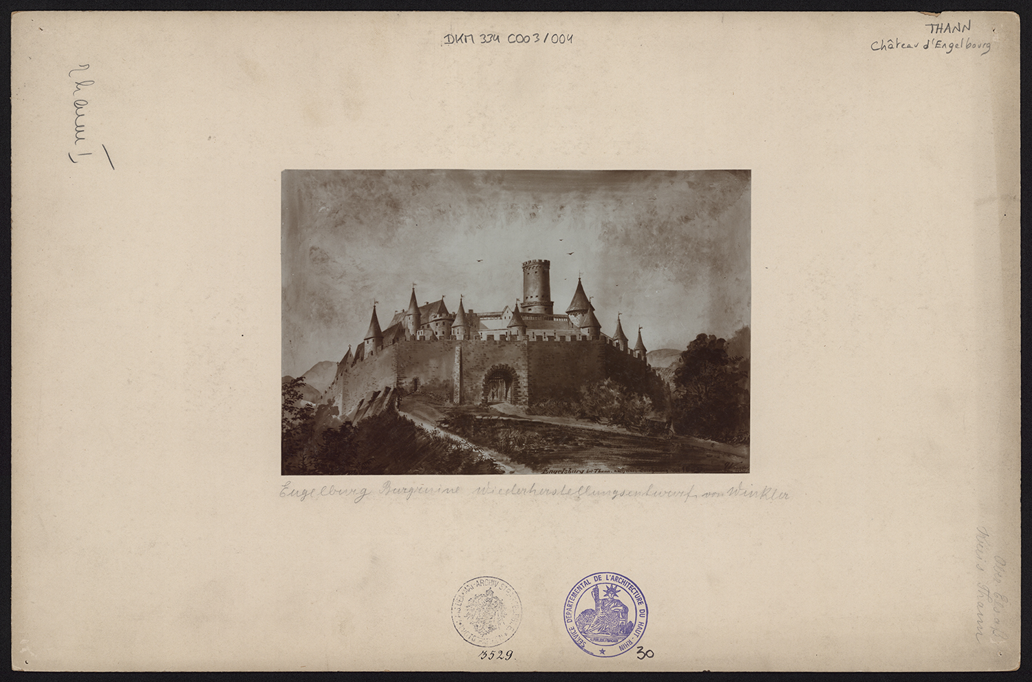 Vue d’artiste de l’élévation du château vers 1659.