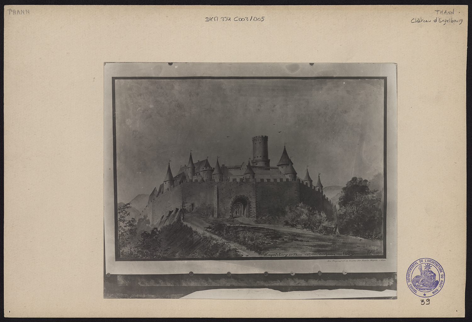 Vue d’artiste de l’élévation du château vers 1659.