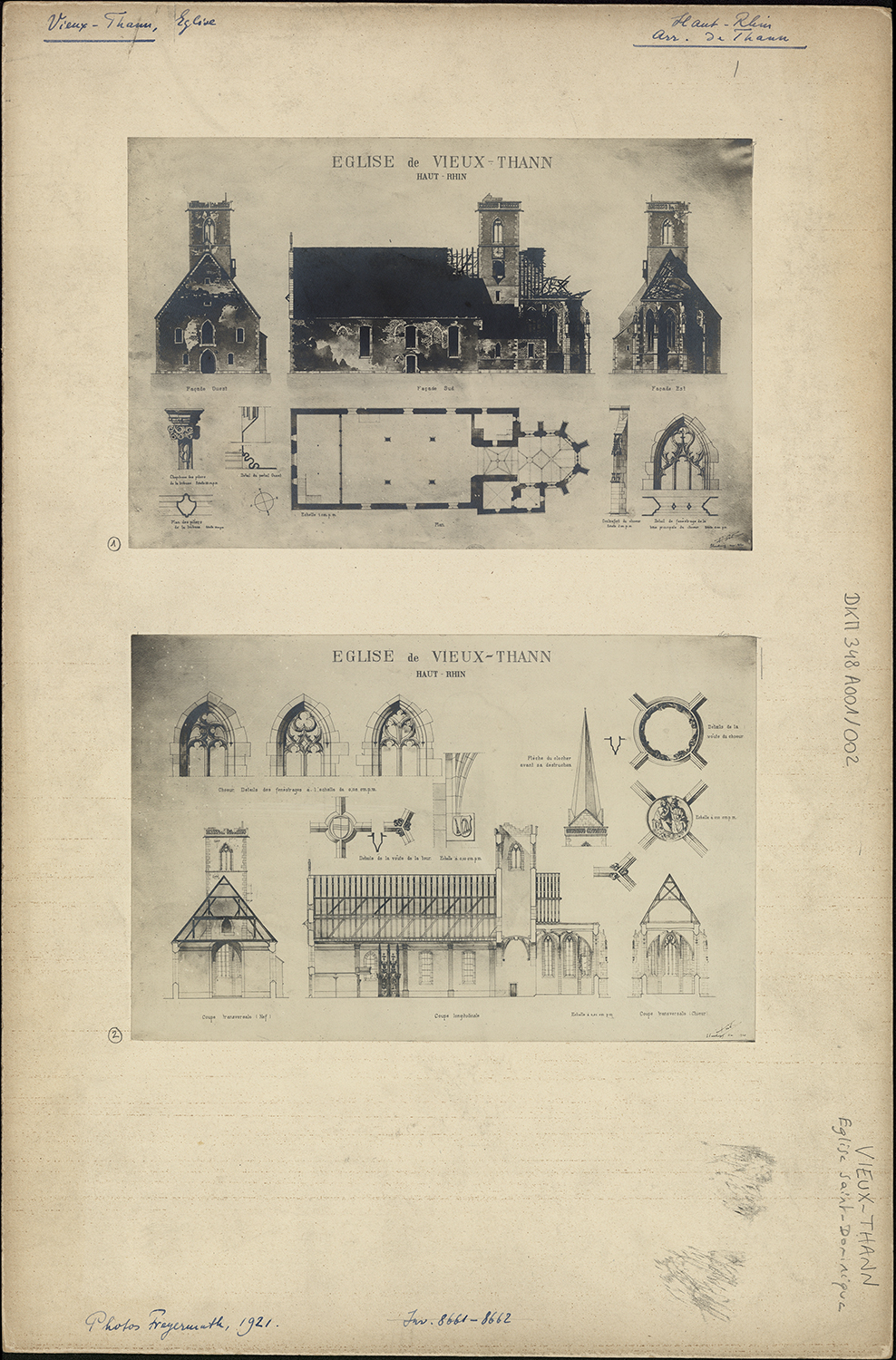 Plan de masse, élévations des façades, coupes longitudinale et transversales, détails.