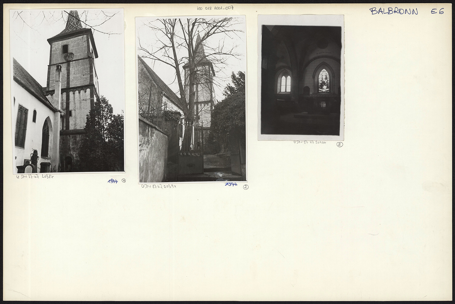 Vues extérieures de l’église, du cimetière et de la grille et vue du choeur.