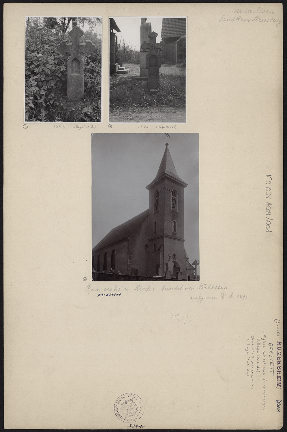 Vue partielle de l’église et vues de croix monumentales.