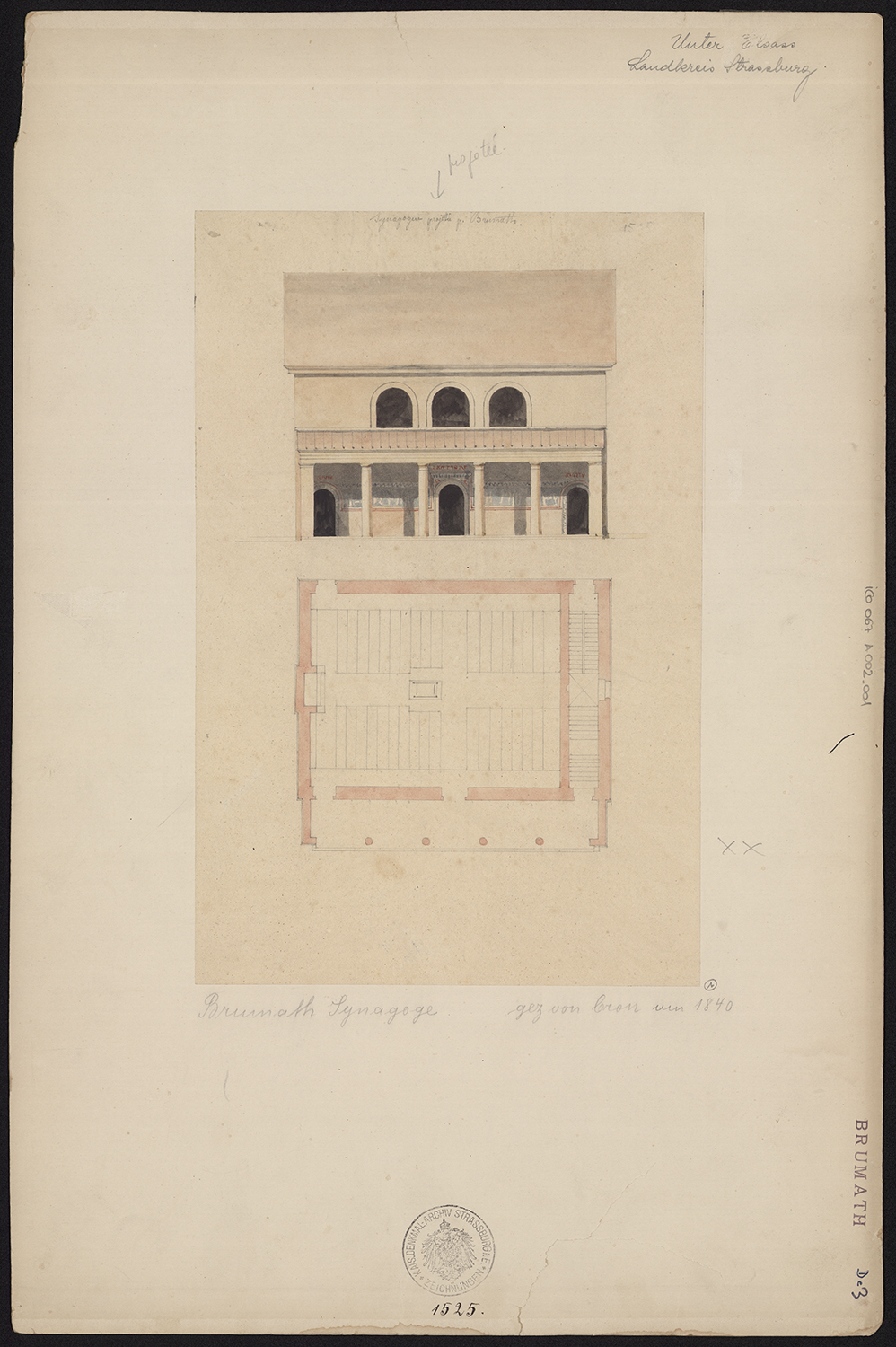 Plan et élévation de la Synagogue.