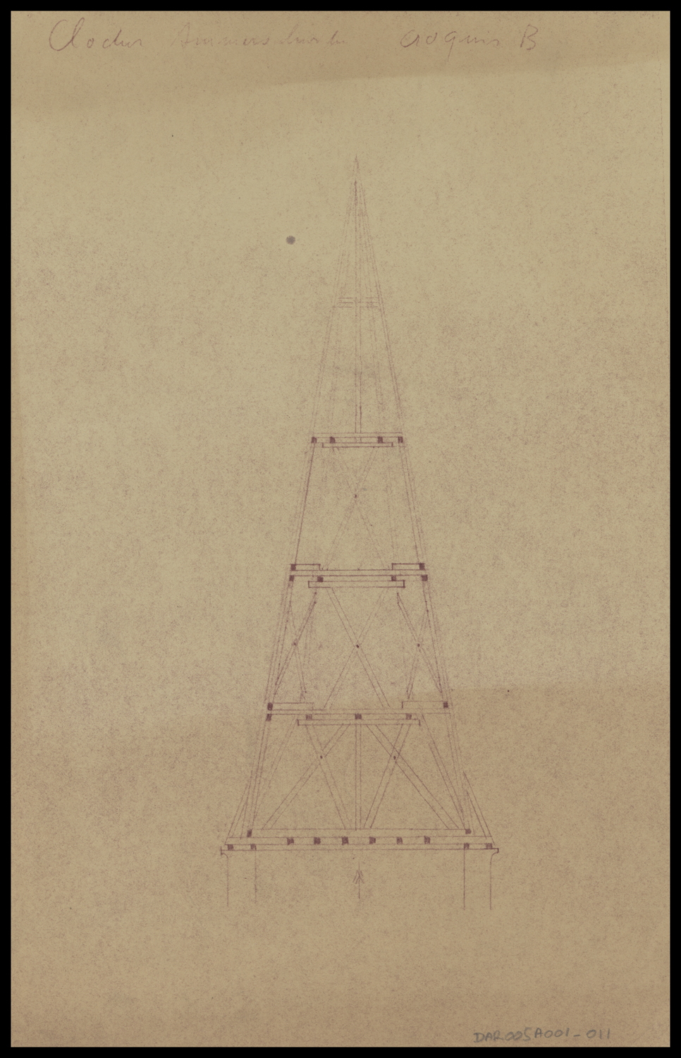 Projet de nouvelle charpente du clocher, coupe sur la flèche (croquis B).