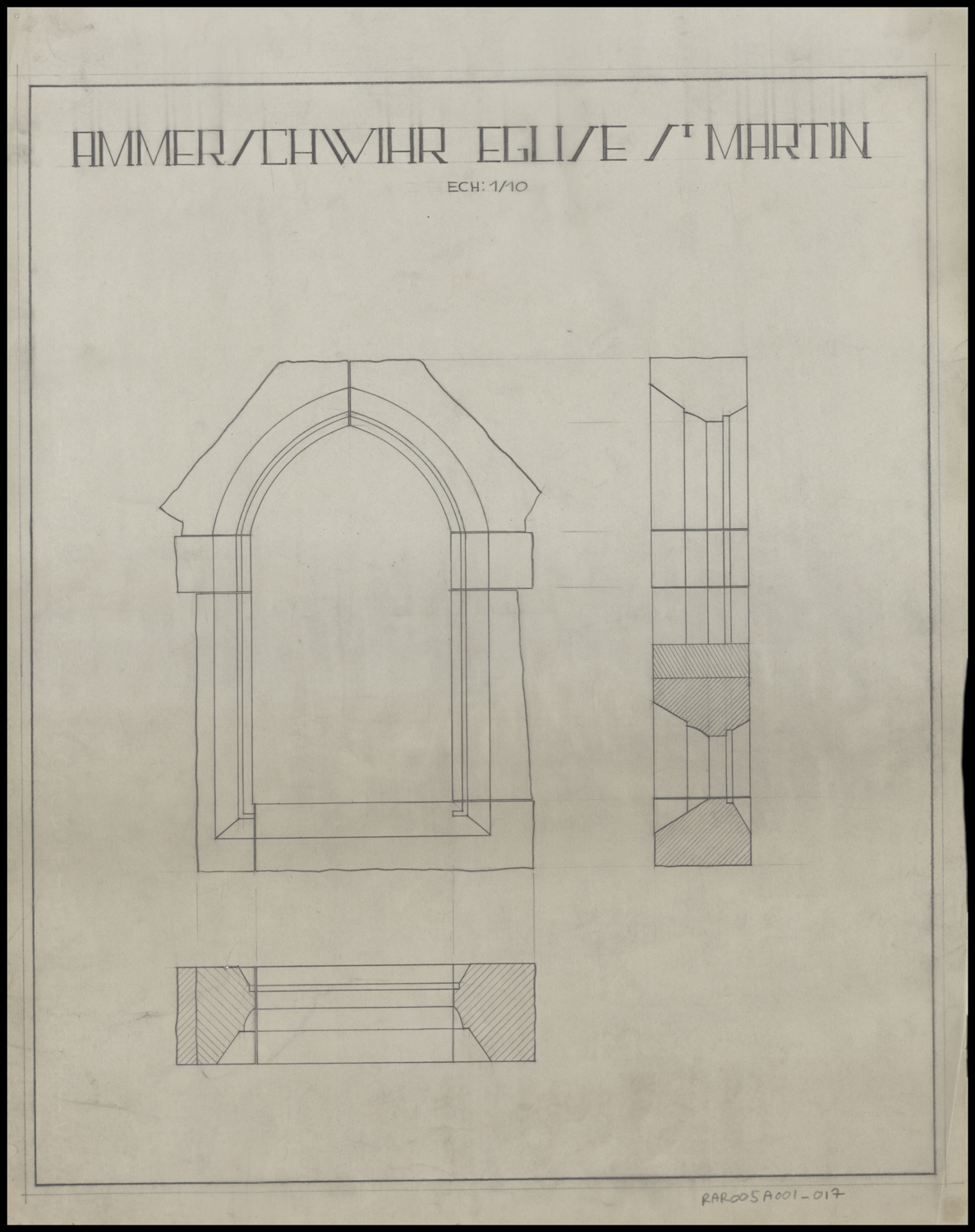 Plan, élévation et coupe d’une baie.