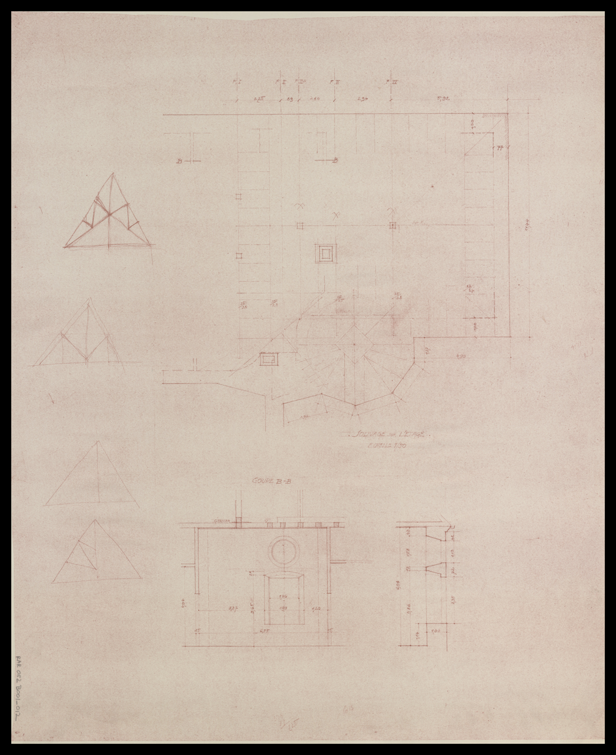 Plan du solivage sur l’étage et coupes.