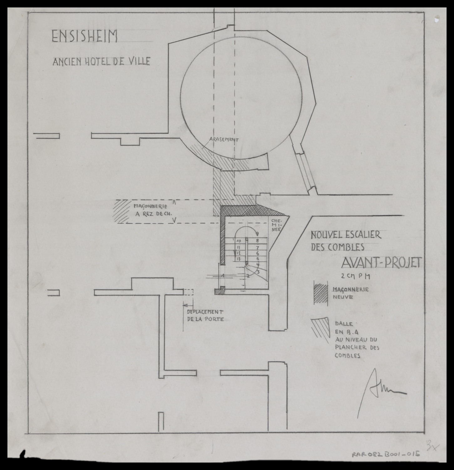 Avant-projet pour la création d’un nouvel escalier d’accès aux combles, plan de masse.