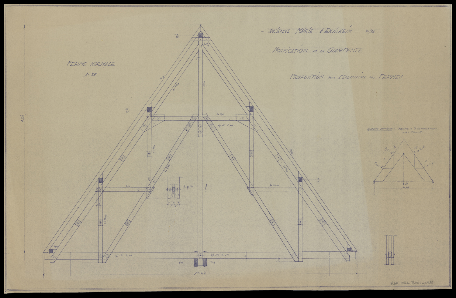 Projet de modification de la charpente, coupe et détail.