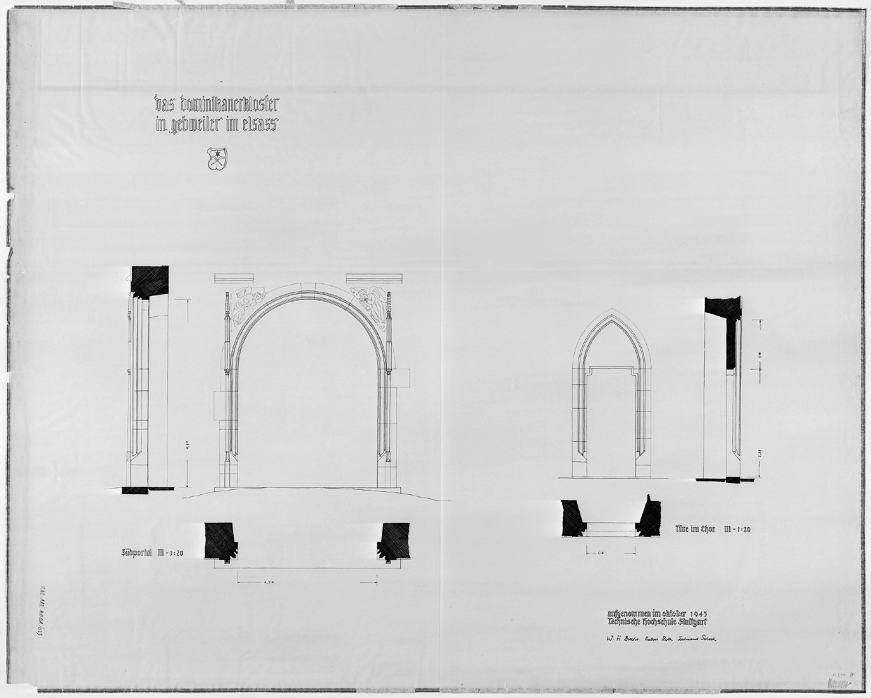 Plans, élévations et coupes du portail et de la porte sud.