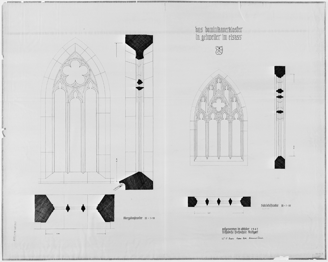 Plans, élévations et coupes de baies de la façade sud de ‘église.