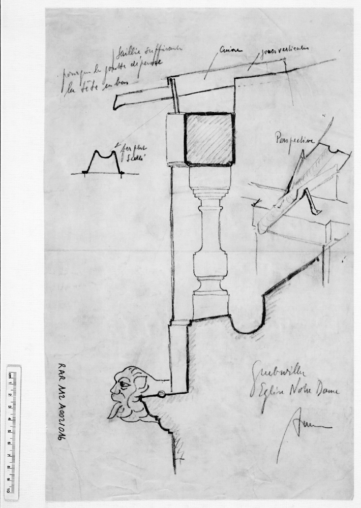 Elévation et coupe d'une gouttière.