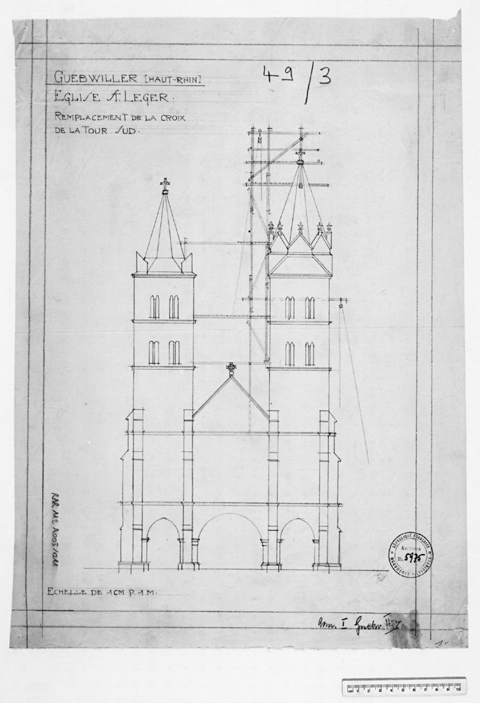 Remplacement de la croix de la tour sud, élévation.