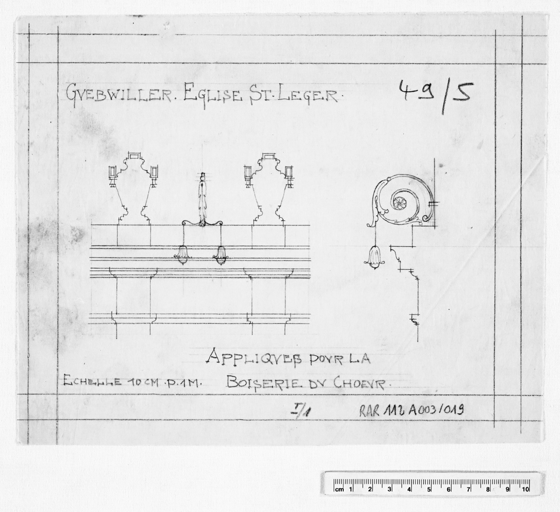 Projet d’appliques lumineuses pour les boiseries du chœur, élévations.