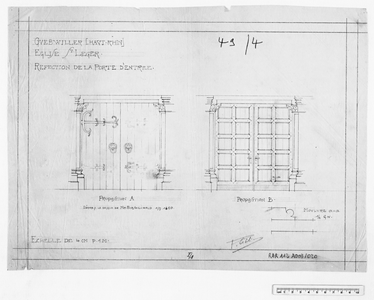 Réfection de la porte d'entrée, élévations (variantes).