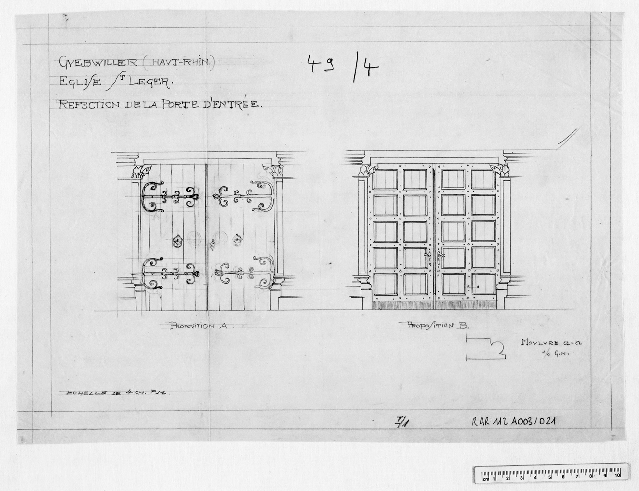 Réfection de la porte d'entrée, élévations (variantes).