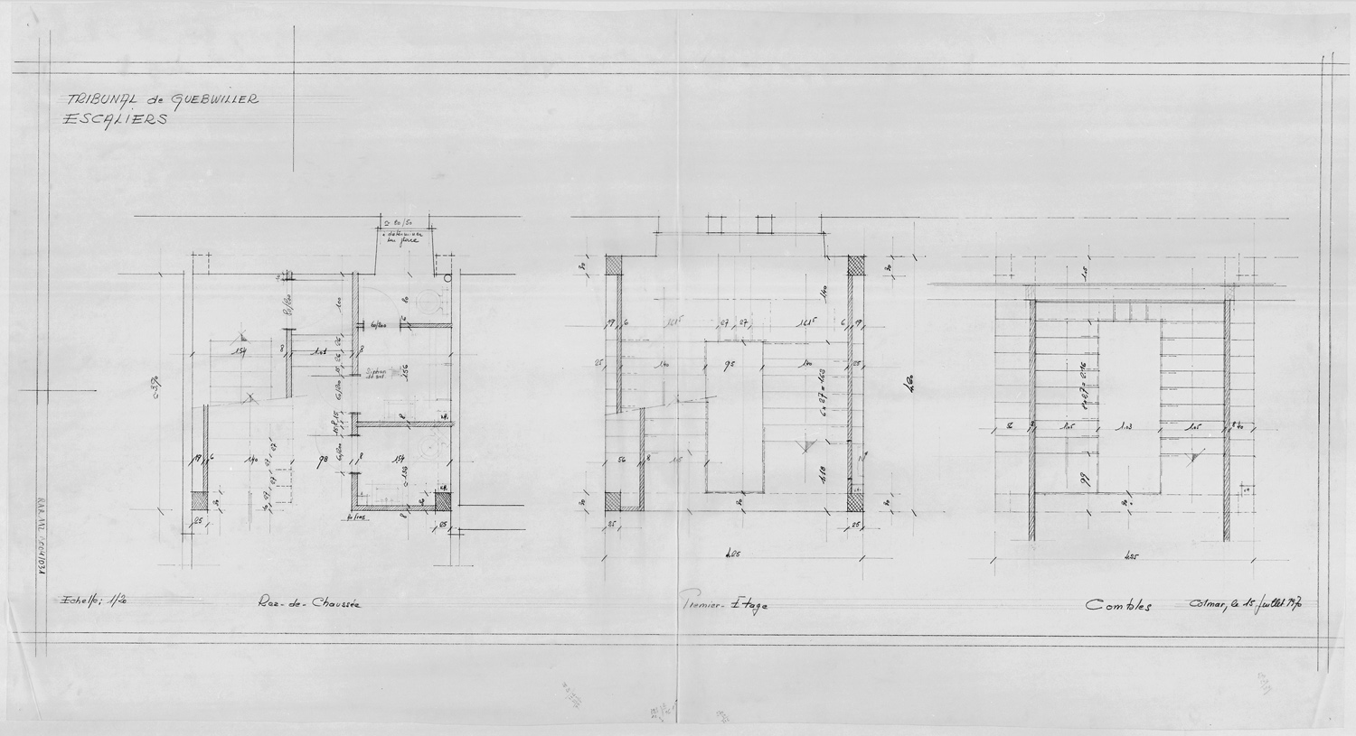 Escaliers, plans par niveau.