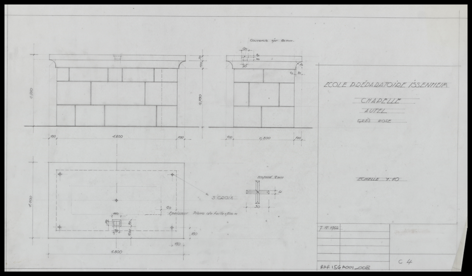 Chapelle, plan et élévation de l’autel.