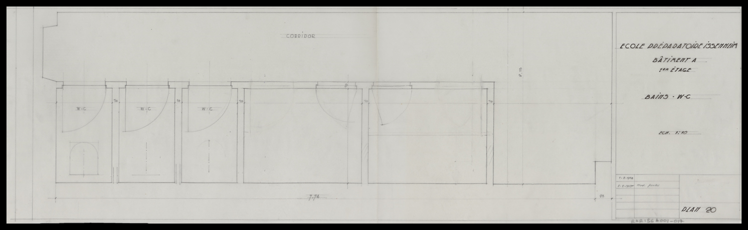 Bâtiment A, plan de masse des bains et des toilettes du premier étage.