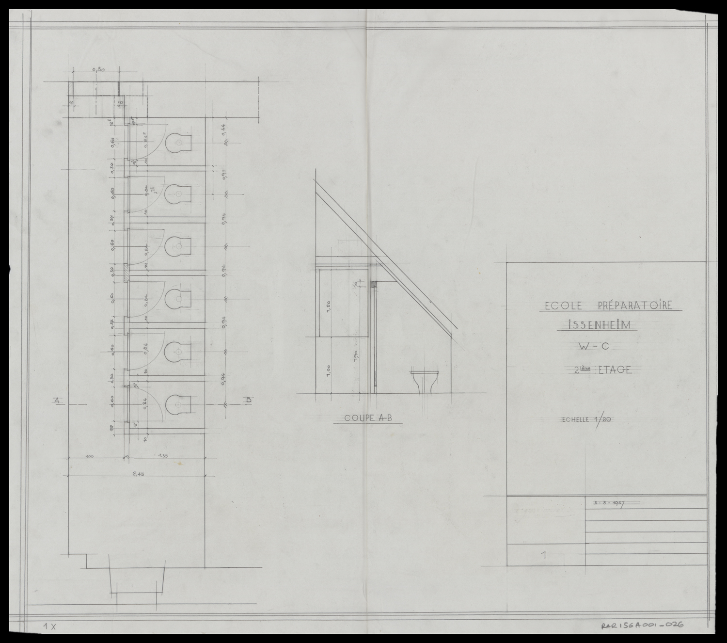 Plan de masse des toilettes du deuxième étage.