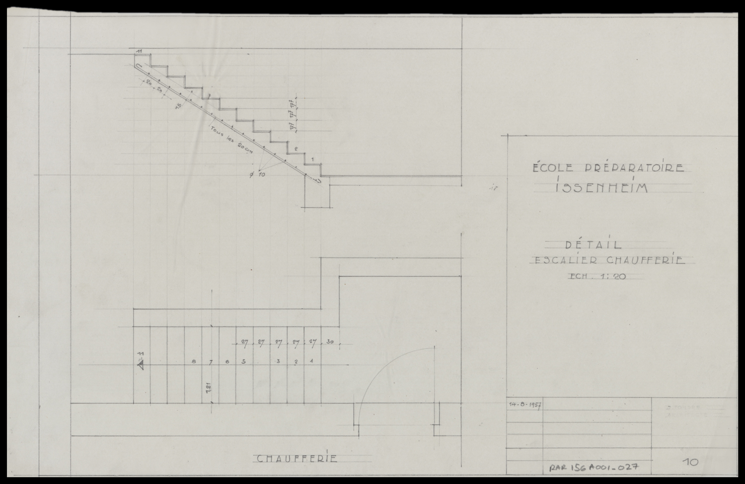 Plan de masse et coupe sur l’escalier de la chaufferie.