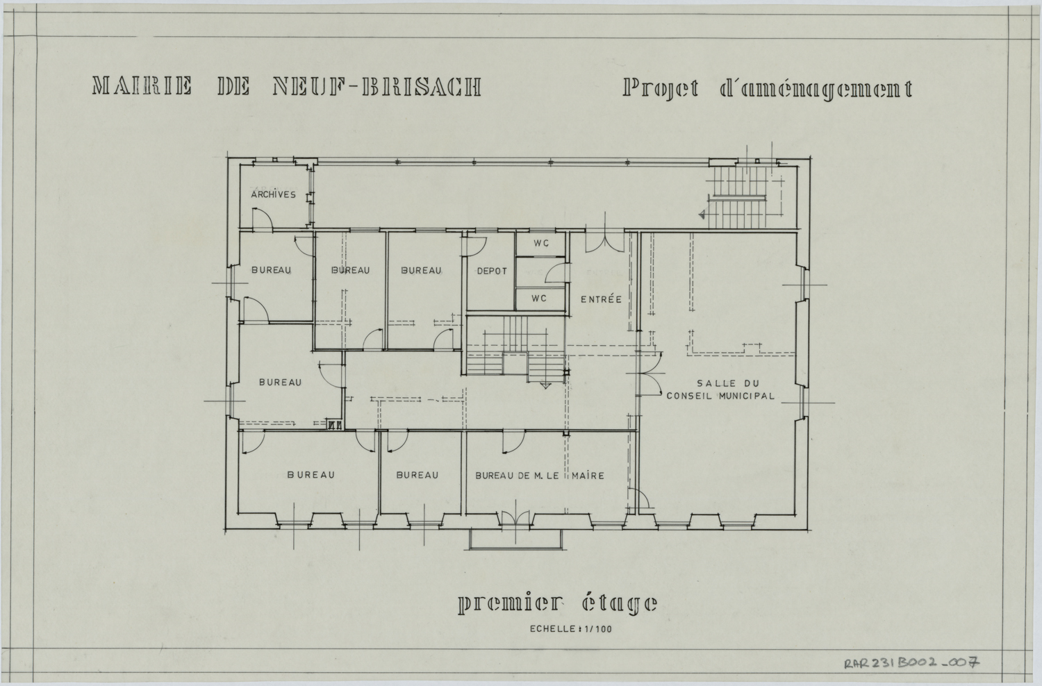 Projet d’aménagement, plan de masse du premier étage.