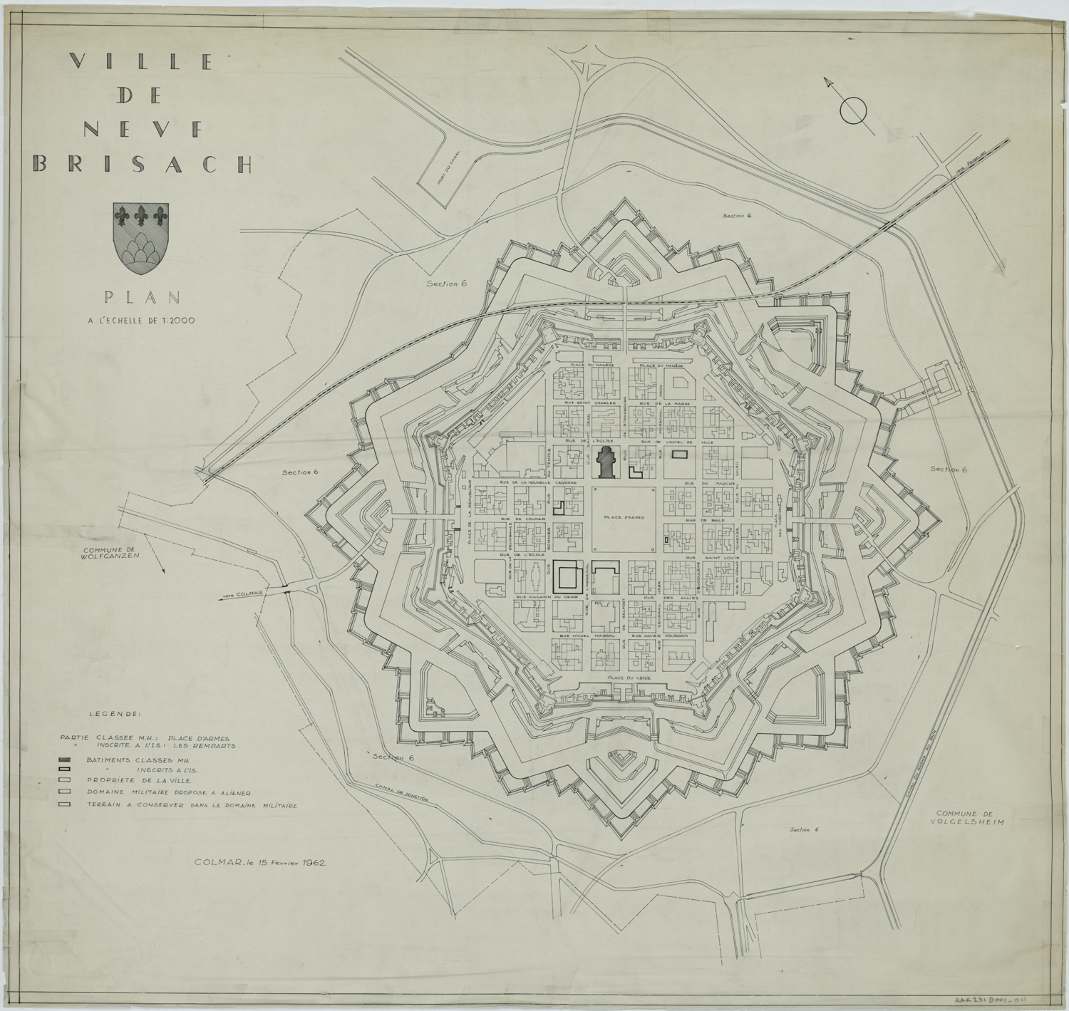 Plan d’ensemble mentionnant les immeubles protégés au titre des Monuments historiques.