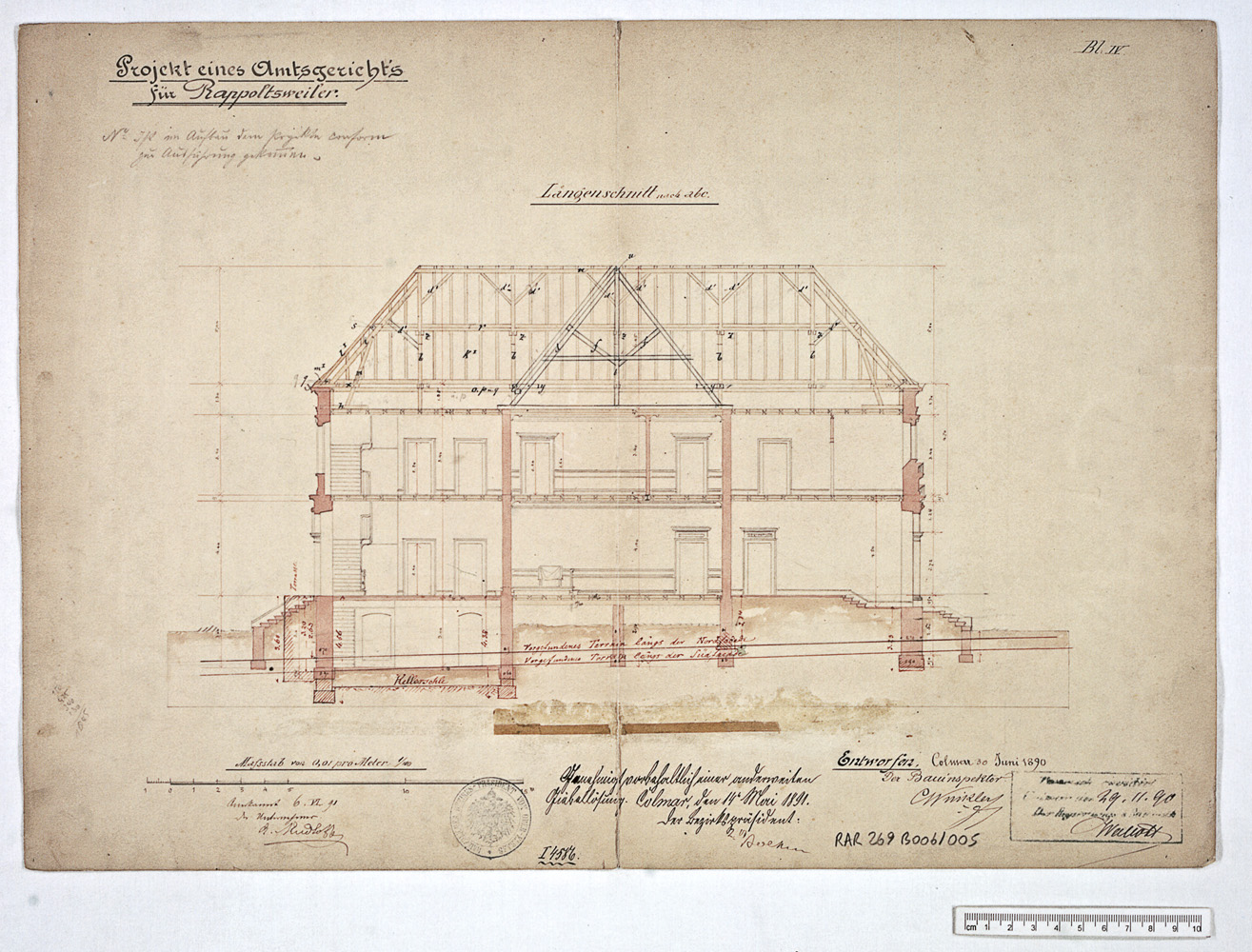 Projet de construction, coupe longitudinale.