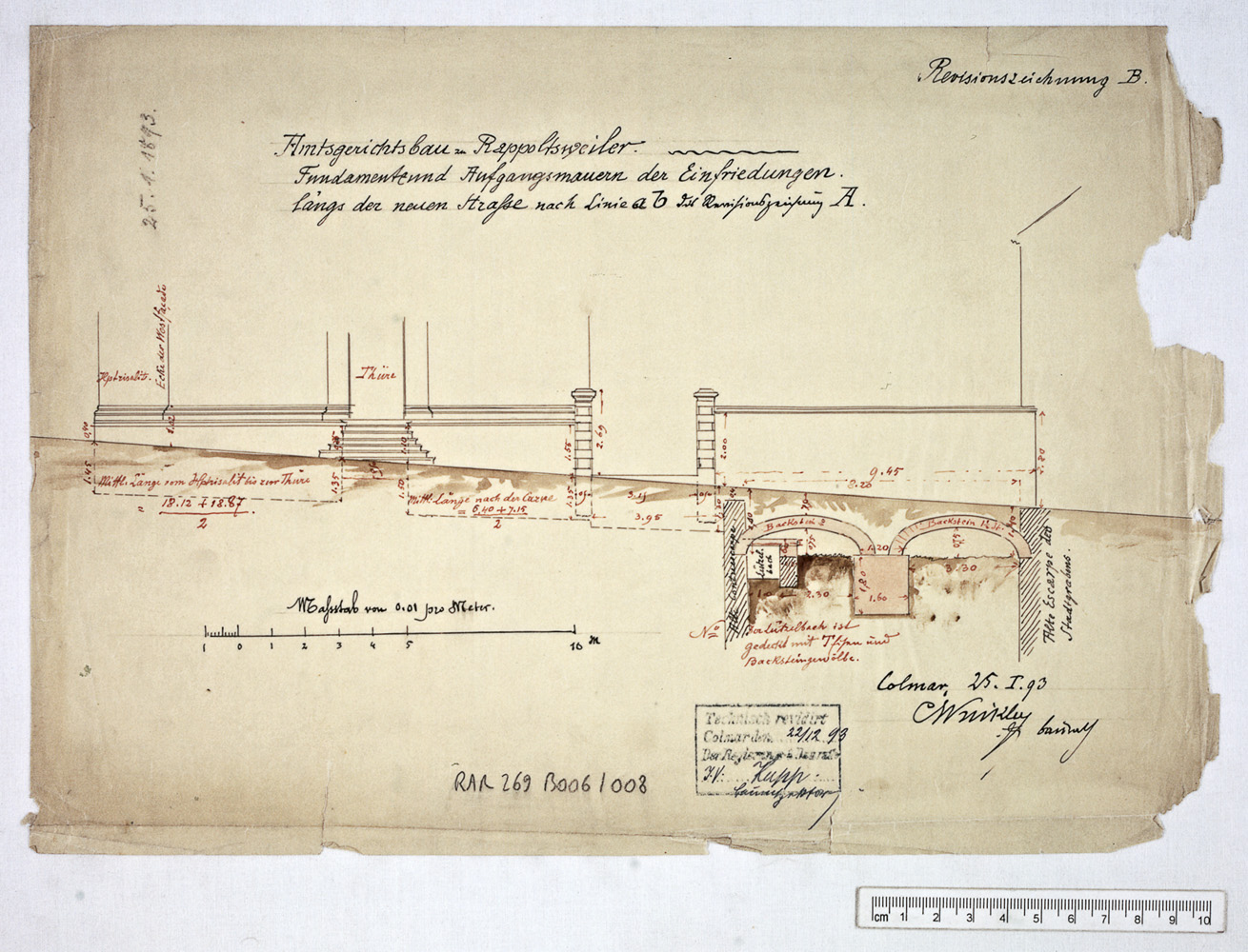 Projet de construction, coupe des murs de soutènement de la route.