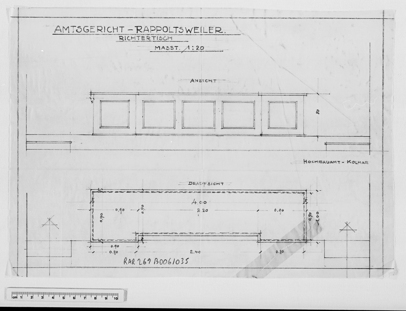 Projet de construction, coupe et élévation du bureau des juges.