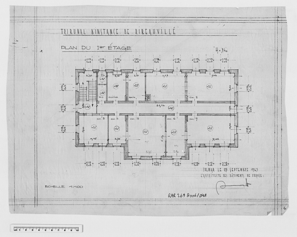 Projet de construction, plan du premier étage.