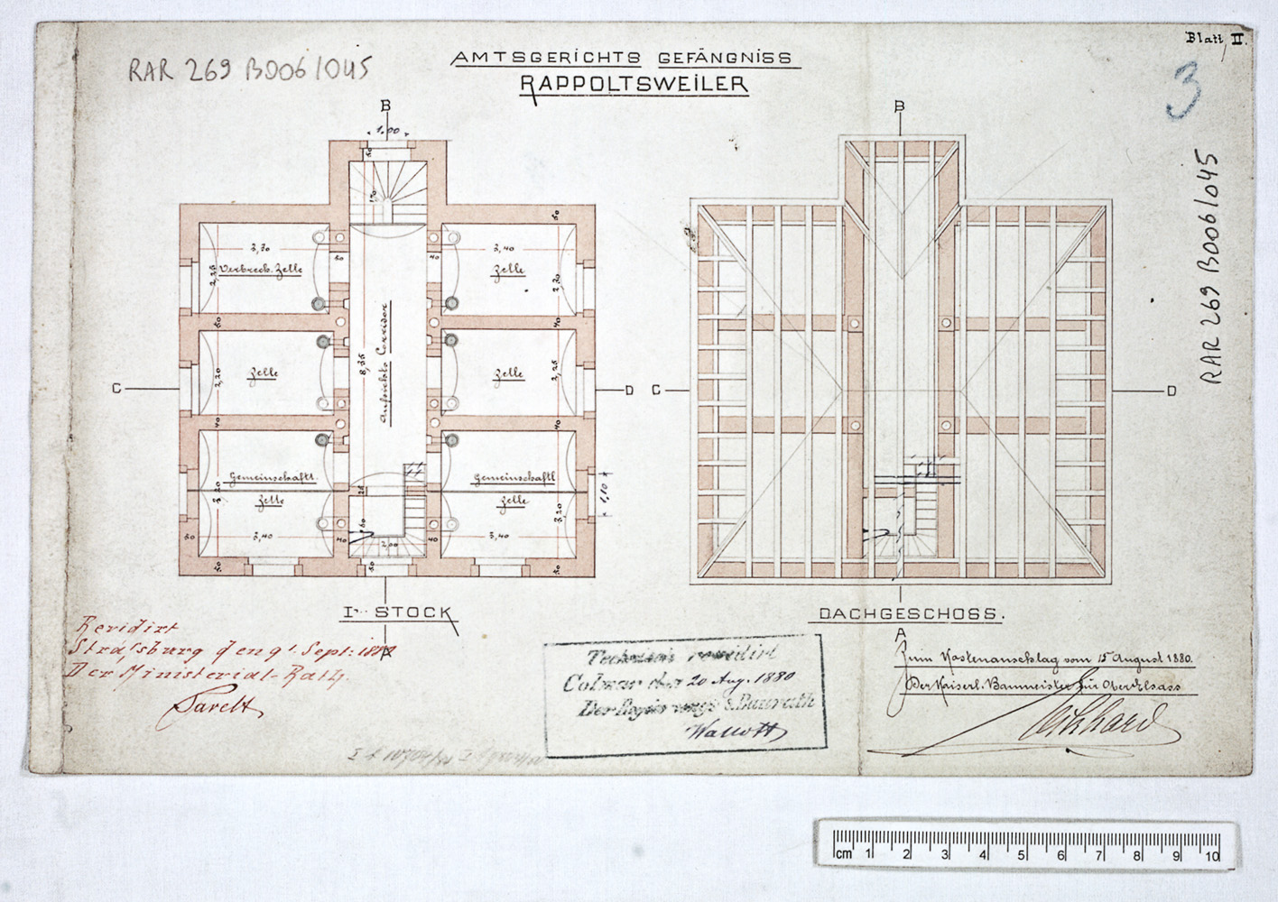 Projet de construction, plan du premier étage et des combles.