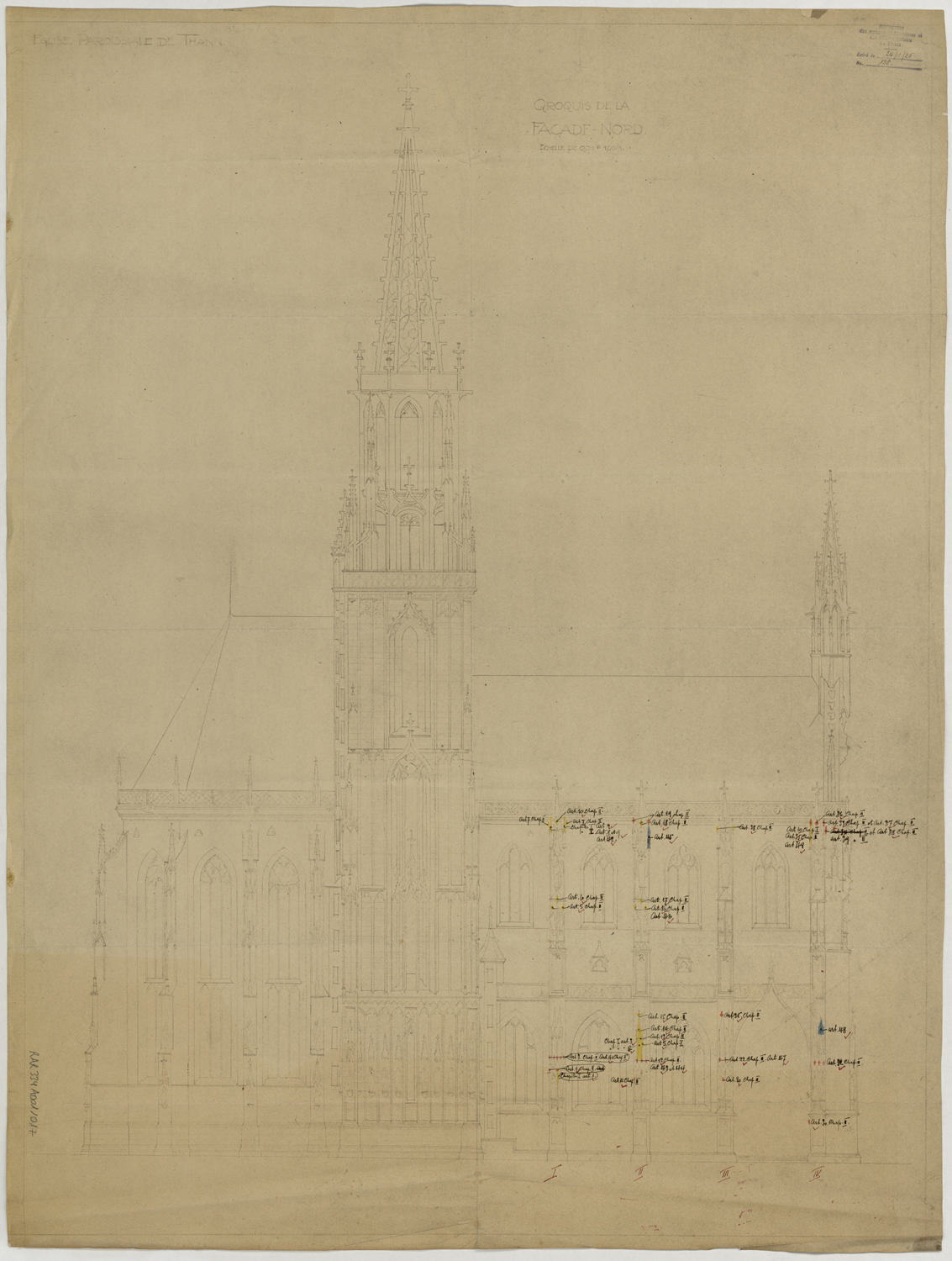 Projet de restauration, élévation de la façade nord.