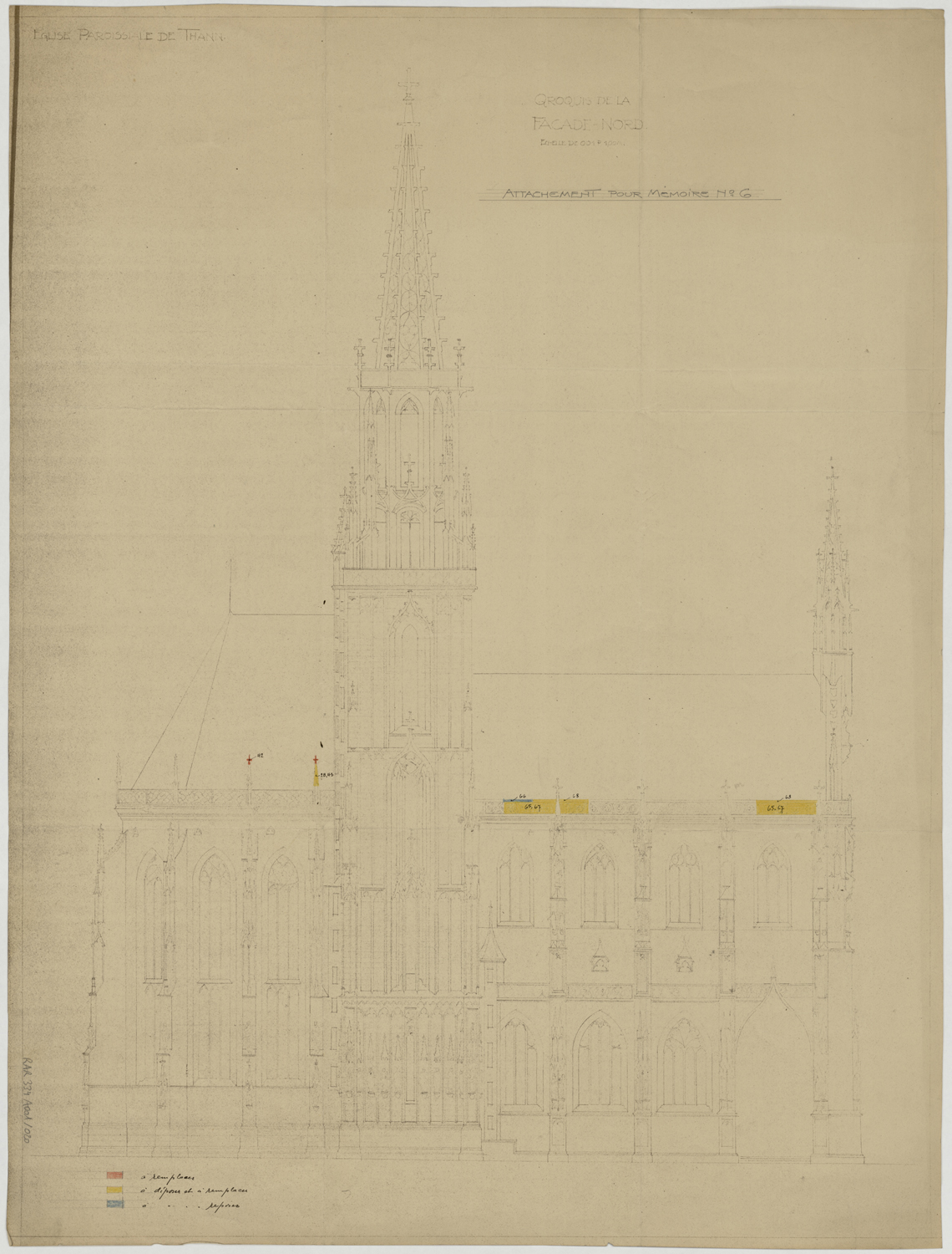 Projet de restauration, élévation de la façade nord.