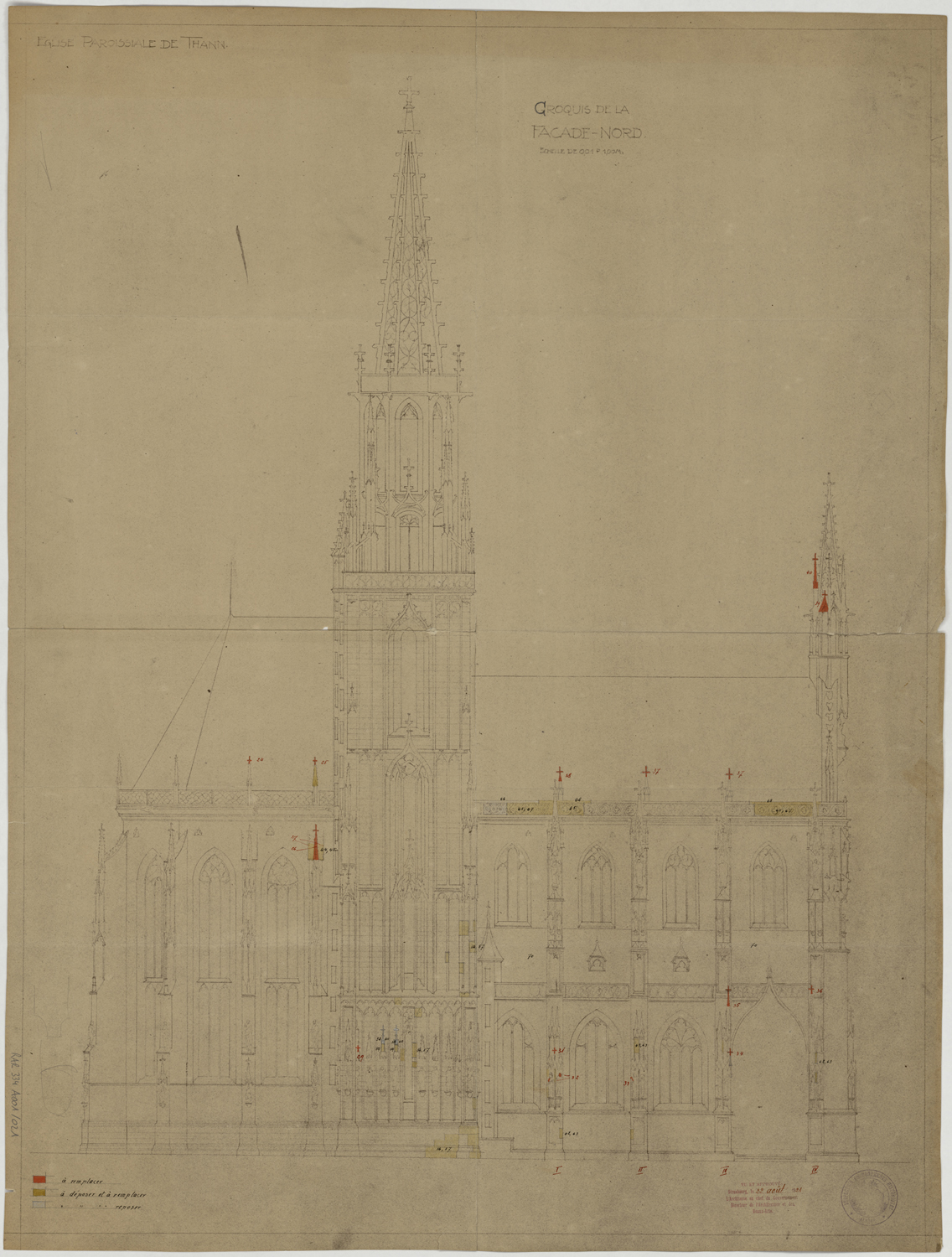 Projet de restauration, élévation de la façade nord.