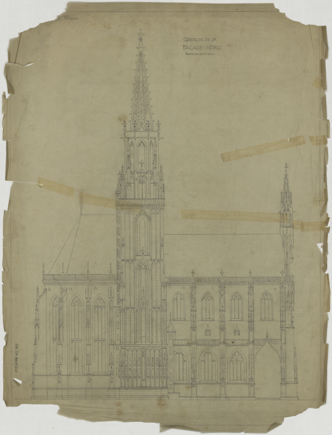 Projet de restauration, élévation de la façade nord.