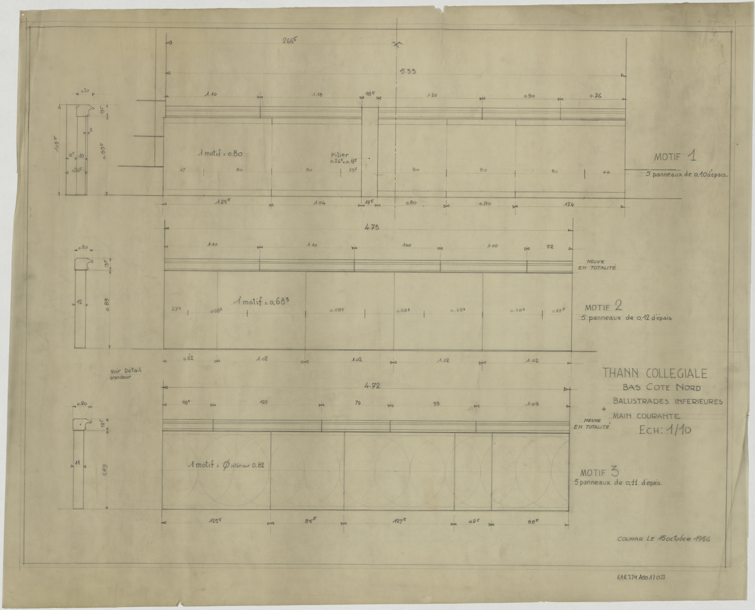 Elévations et coupes des balustrades du bas-côté nord.