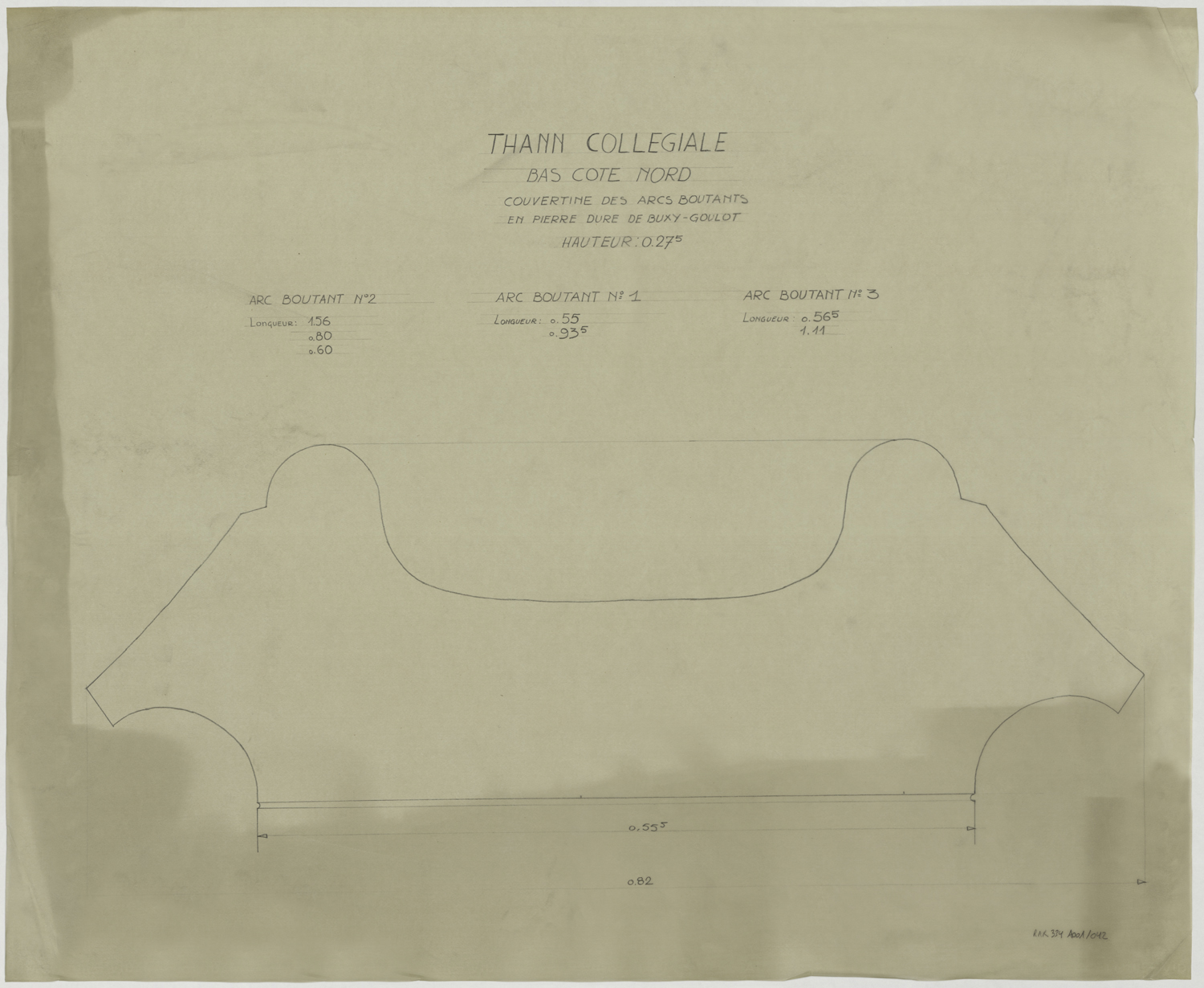 Profil de modénature de la couvertine des arcs-boutants du bas-côté nord.