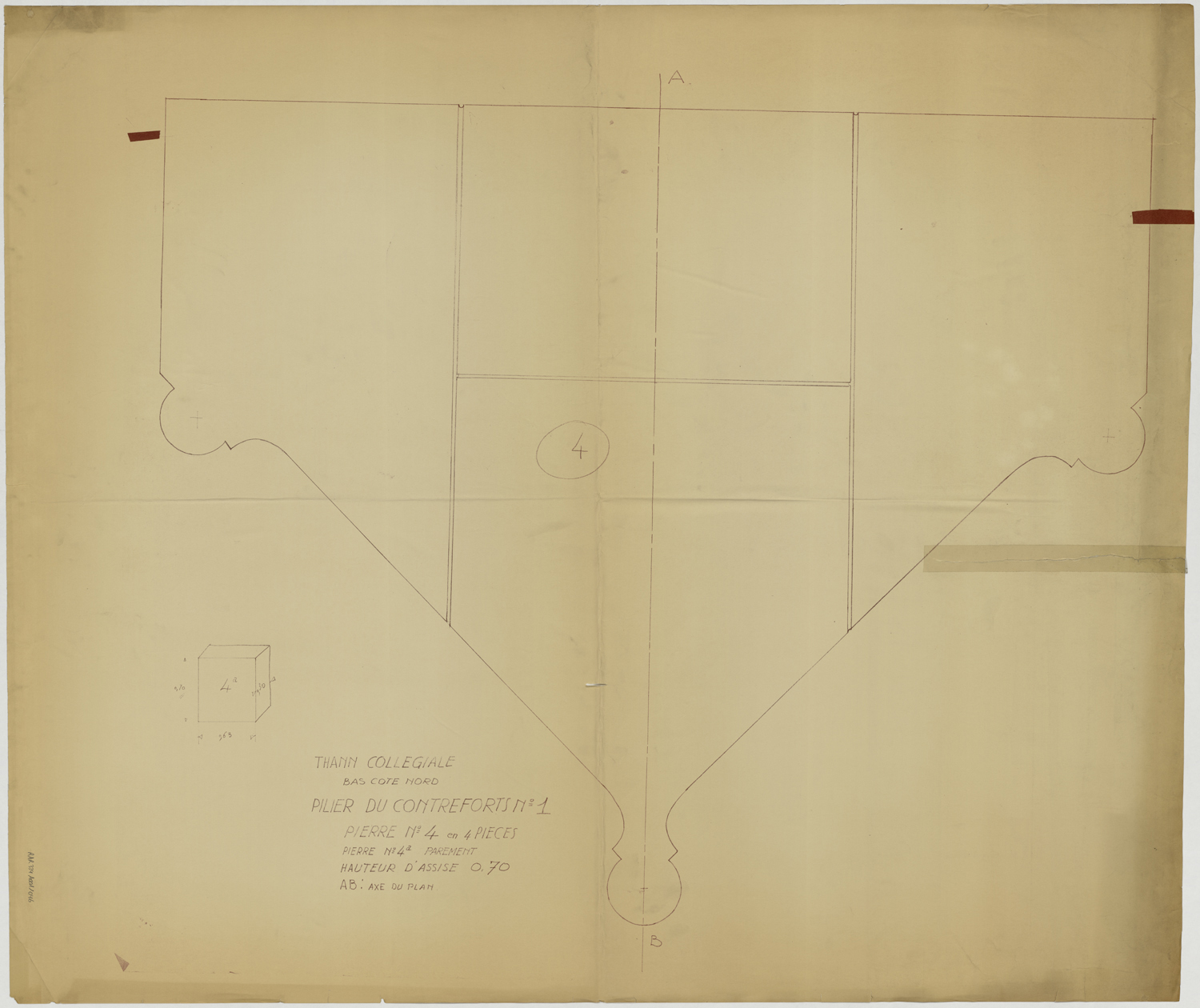 Relevé de maçonnerie du pilier du contrefort n°1 du bas-côté nord.