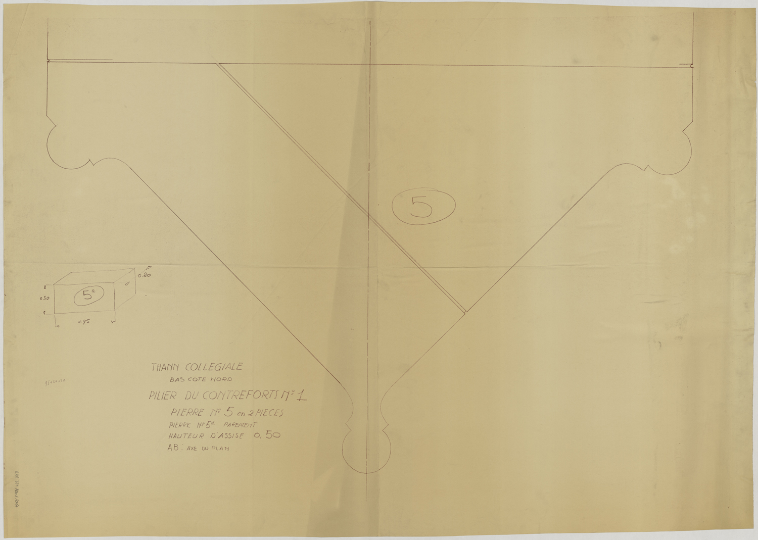 Relevé de maçonnerie du pilier du contrefort n°1 du bas-côté nord.