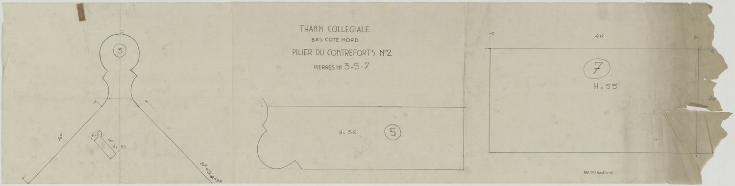 Relevé de maçonnerie du pilier du contrefort n°2 du bas-côté nord.