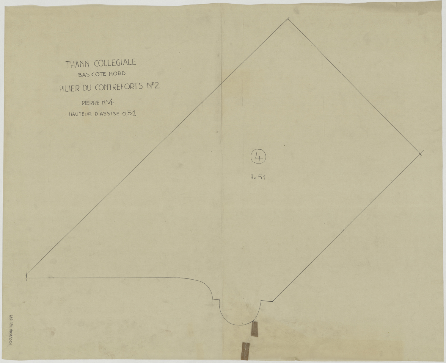 Relevé de maçonnerie du pilier du contrefort n°2 du bas-côté nord.