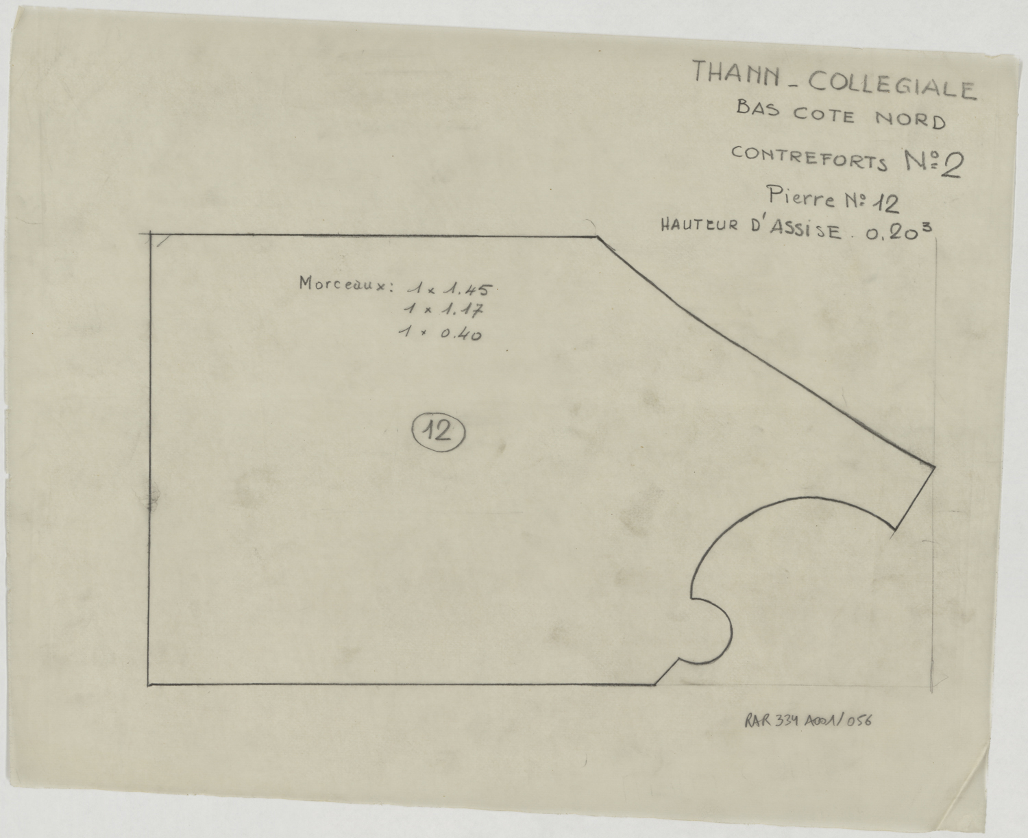 Relevé de maçonnerie du pilier du contrefort n°2 du bas-côté nord.