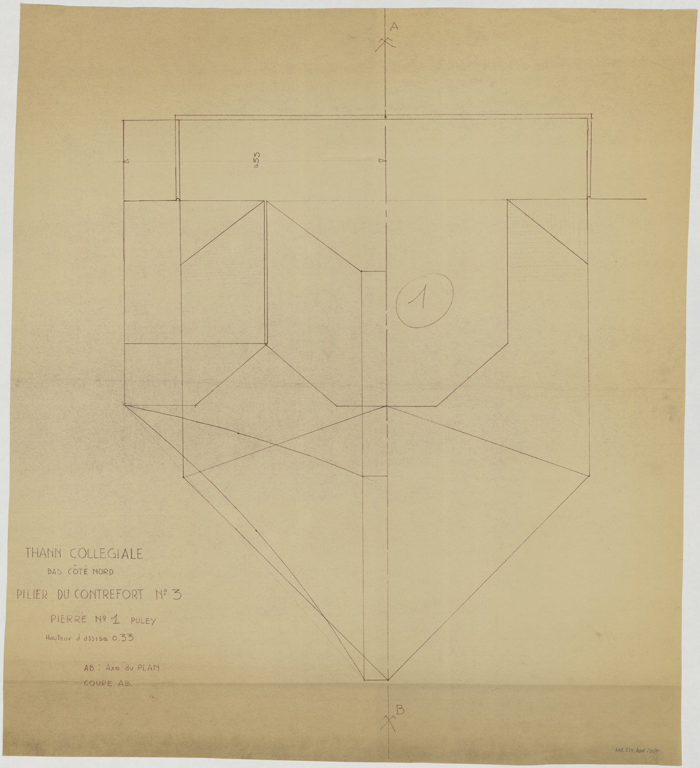 Relevé de maçonnerie du pilier du contrefort n°3 du bas-côté nord.