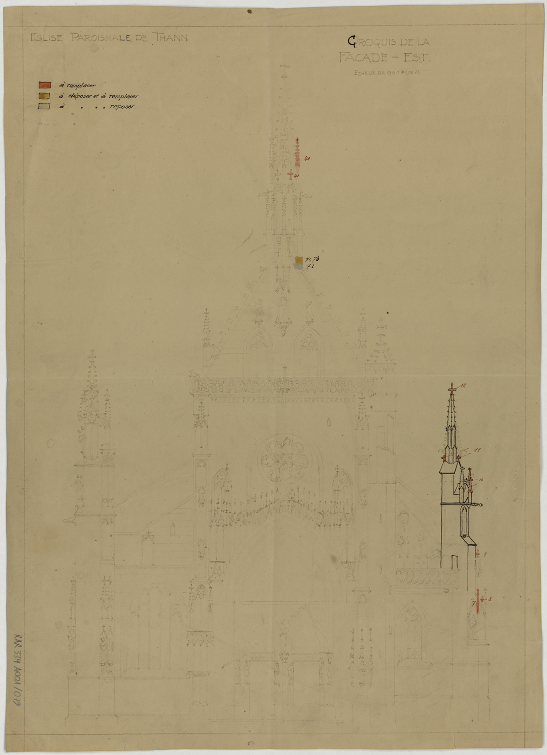 Projet de restauration, élévation de la façade occidentale.