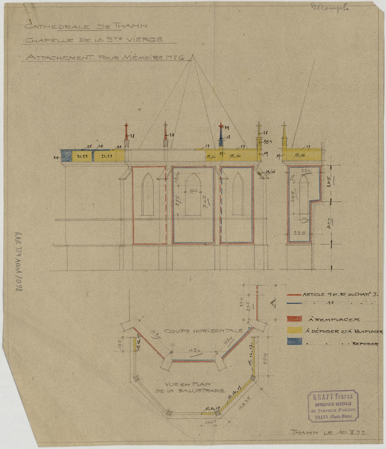 Projet de restauration de la chapelle de la Sainte-Vierge, plan et élévation.