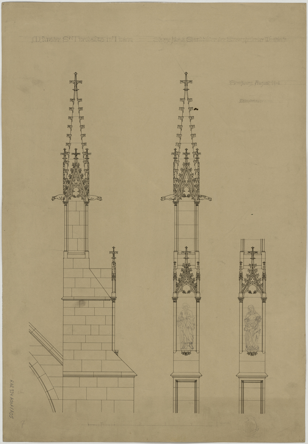 Elévations d’un pinacle sur la façade occidentale.