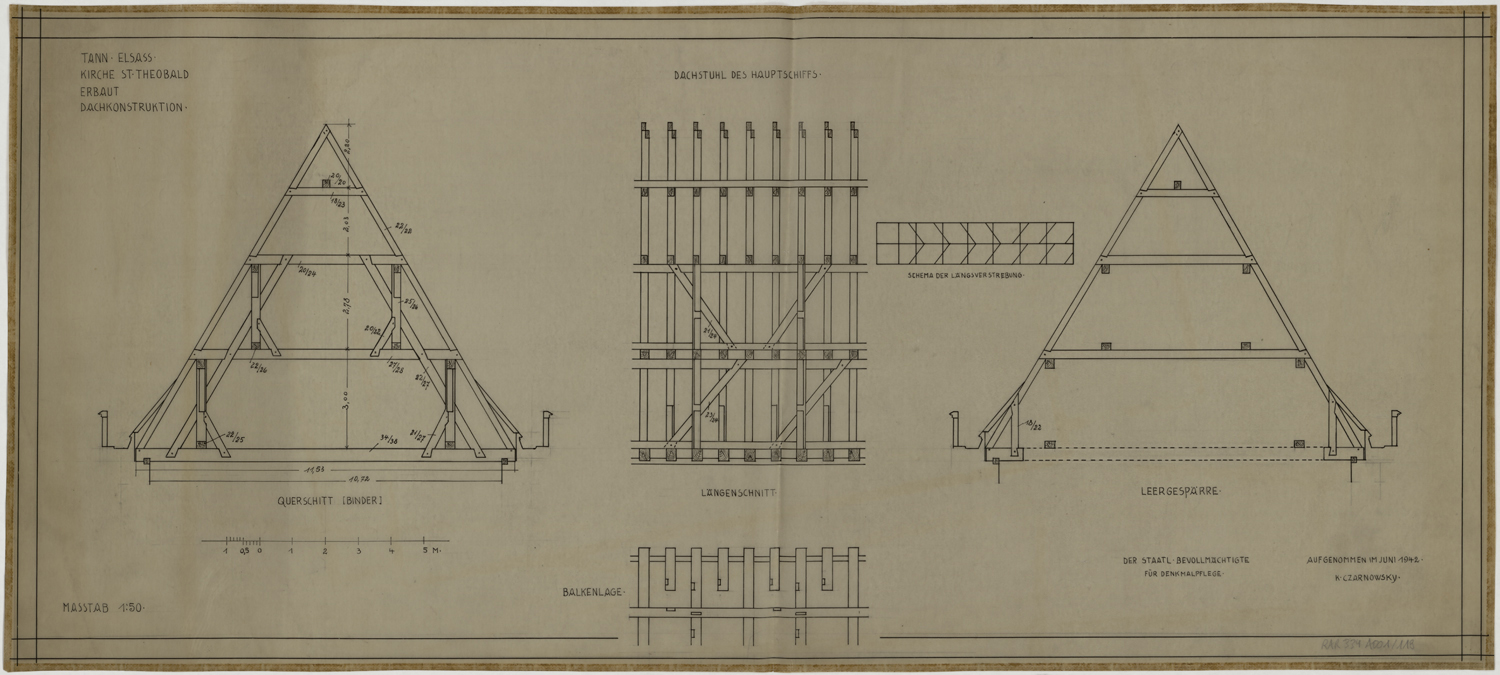 Plans et coupes transversales sur le comble.