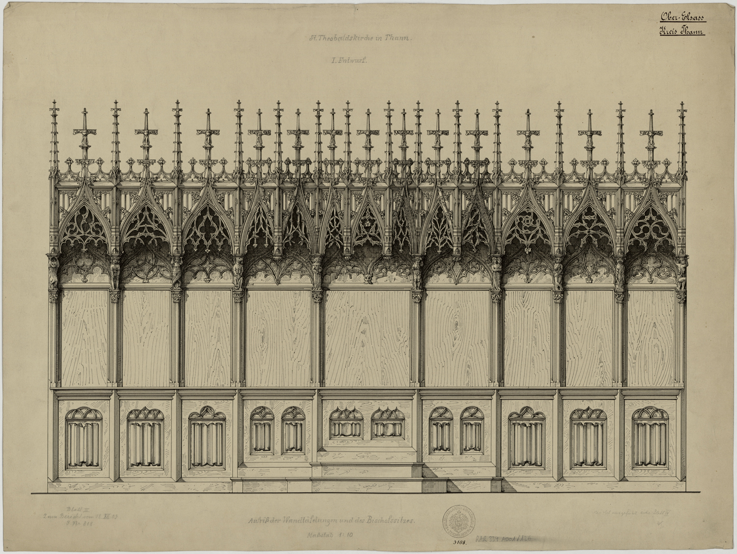 Elévation des stalles et de la cathèdre.
