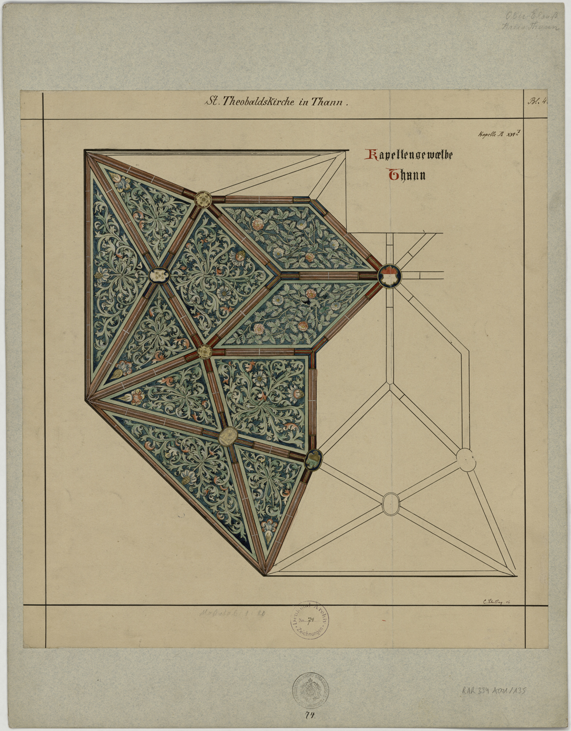 Projet de décor peint pour la voûte de la chapelle sud.